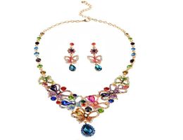 Strass multicolores luxe cristal autrichien collier boucles d'oreilles ensemble de bijoux indien turc fête de mariage bijoux ensembles332Y5355736