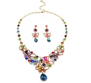 Multicolor Rhinestones Luxe Oostenrijkse Crystal Necklace oorbellen sieraden set Indian Turkse bruiloftsfeest sieraden sets332Y5311613