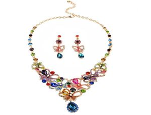 Veelkleurige Steentjes Luxe Oostenrijkse Kristallen Ketting Oorbellen Sieraden Set Indiase Turkse Bruiloft Sieraden Sets332Y5355736