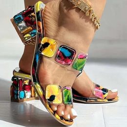 Multicolor sandalen vrouwen strap stijlvolle dubbel met strass decor en blok hiel slip on look fabulous thi add