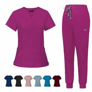 Multicolore Scrubs Uniforme Tops à manches courtes + Pantalons Uniformes de soins infirmiers Femmes Pet Shop Doctor Scrub Chirurgie médicale Workwear Scrub Set B3Yv #