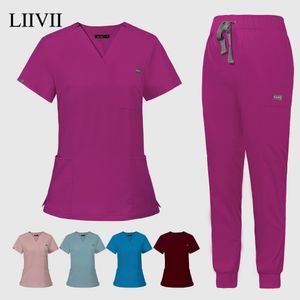 Multicolor scrubs uniforme topspants voor korte mouwen verpleegkundige uniform vrouwen Pet Shop Doctor Scrub Surgery Workwear Scrub Set 240527