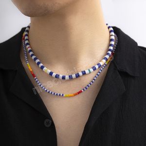 Collier ras du cou en perles de rocaille multicolores et en argile polymère pour hommes, style Boho, colliers courts superposés, bijoux à la mode 2022