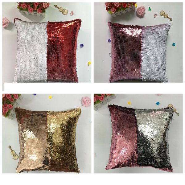 Taie d'oreiller à paillettes multicolores couvre housse de coussin sirène paillettes taie d'oreiller à paillettes réversible couleur magique décoration de la maison LLS559-WLL