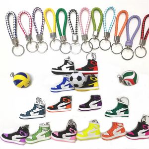 Multicolore Silicone 3D Sneaker PU Corde Basketball Porte-clés Balle Sport Chaussures Keycring Voiture Corde Porte-clés 3pcs / ensembles Pour Hommes Femmes Accessoires De Mode