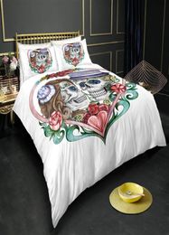 Ensemble de literie crâne multicolore King Size fleur d'amour 3D housse de couette reine maison décembre ensemble de lit Double simple avec taie d'oreiller 3 pièces272R7430135