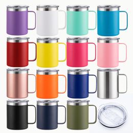 Multicolor roestvrij staal 12oz handgreep mokpoeder gecoate tuimelaars autopopjes vacuüm geïsoleerde reis metalen water fles bier koffie mokken met deksel