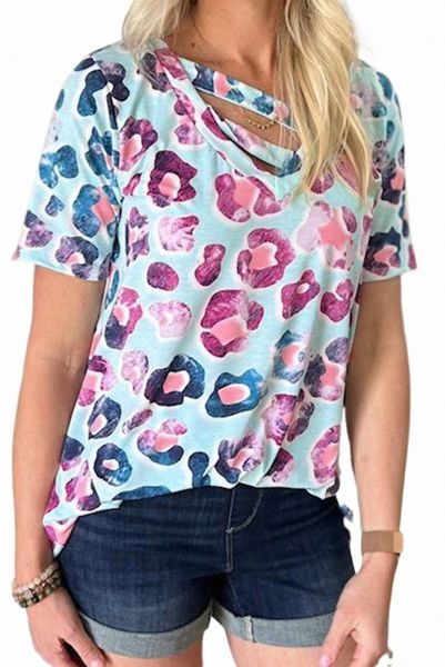 Top multicolor con estampado de animales con cuello en V y tiras 2023 Hot New u9Je #