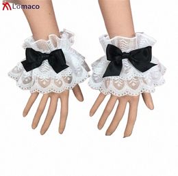 Multicolore Sweet Lolita Poignets à la main Bowknot Dentelle Garniture Maid Cosplay Costume Accessoires pour femmes Fille Bracelet Bracelet F6kB #