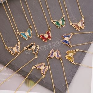 Collier papillon tridimensionnel multicolore plaqué or 18 carats, pendentif papillon incrusté de cristal, bijoux de Banquet