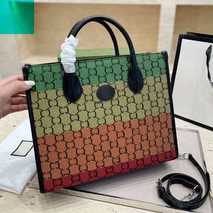 Bolso de mano multicolor Bolso de lona Bolsos de compras de gran capacidad Letra clásica Detalles de cuero real Asa superior Correa de hombro extraíble Bolsos con cerrojo