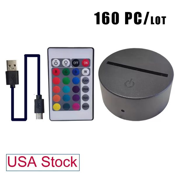 Interruptor de luz nocturna táctil Multicolor, Cable USB negro moderno, Control remoto, lámpara de noche Led 3D acrílica, Base ensamblada Crestech