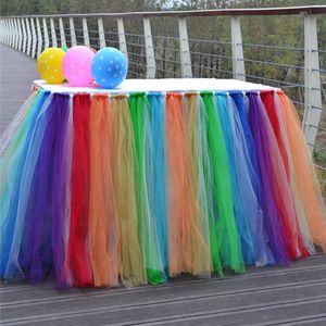 Jupe de Table Tutu en Tulle multicolore, vaisselle pour fête de mariage, décor d'anniversaire, couverture de Table en dentelle, décorations textiles de maison WX9-870