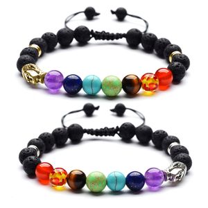 Yoga multicolore tissage à la main pierres naturelles 8mm pierre de lave Chakra Bracelet diffuseur d'huile essentielle Bracelets bijoux