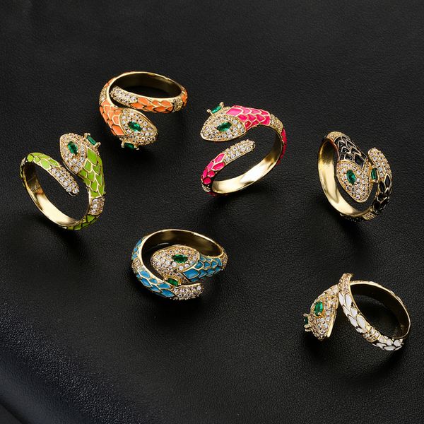 Anillo abierto de serpiente de circón Multicolor para mujer, anillos de dedo de animales para regalo, accesorios de joyería de moda para fiestas