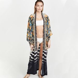 Multicolored Bikini Cover-ups Sexy Lange Mouw Boho Zomer Strand Jurk Plus Size Beachwear Badpak Cover Up Q1163 210420