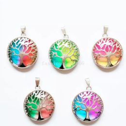 Pendentif à breloque rond arbre de vie en cristal multicolore, pour la fabrication de colliers, bijoux à bricoler soi-même