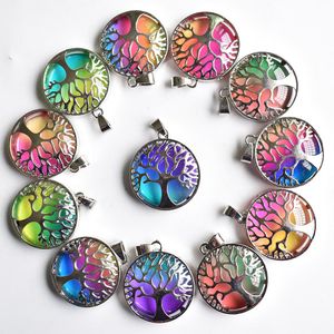 Pendentif à breloque rond en forme d'arbre de vie en cristal de verre multicolore, pour la fabrication de colliers, bijoux à bricoler soi-même