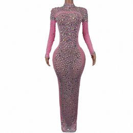 Multicolore Sparkly Rhinestes Crystal Sexy Lg Dr Pink Femmes Soirée Ballroom Vêtements Stage Singer Party Costume Cuixing L5tO #