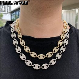 Café multicolor helado aleación frijol nariz de cerdo collar de diamantes de imitación cadena de eslabones collares brillantes para hombres joyería de HIP HOP 278V