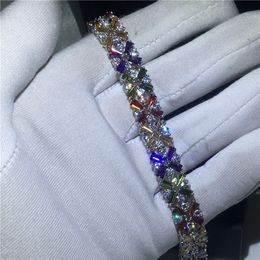 Bracelet à fleurs multicolores en zircone cubique 5A, or blanc rempli, bracelets de fiançailles pour femmes, accessoires de mariage