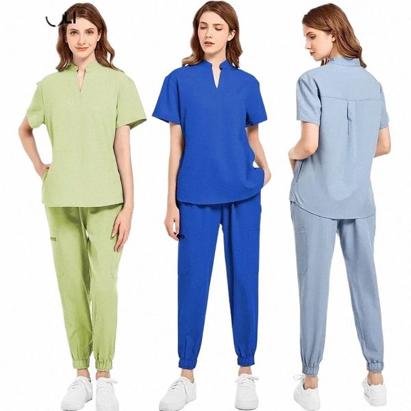 Multicolor Alta elasticidad suave Doctores Scrubs conjuntos Tops uniformes clínicos femeninos y joggers exfoliantes Belleza sal spa uniforme I8N9 #