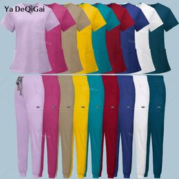 Multicolour jogger pakken dokter verpleegkundige uniformen korte mouw v-hals bovenaan zakbroek verpleegkundige scrubs set klinische kleding 240504