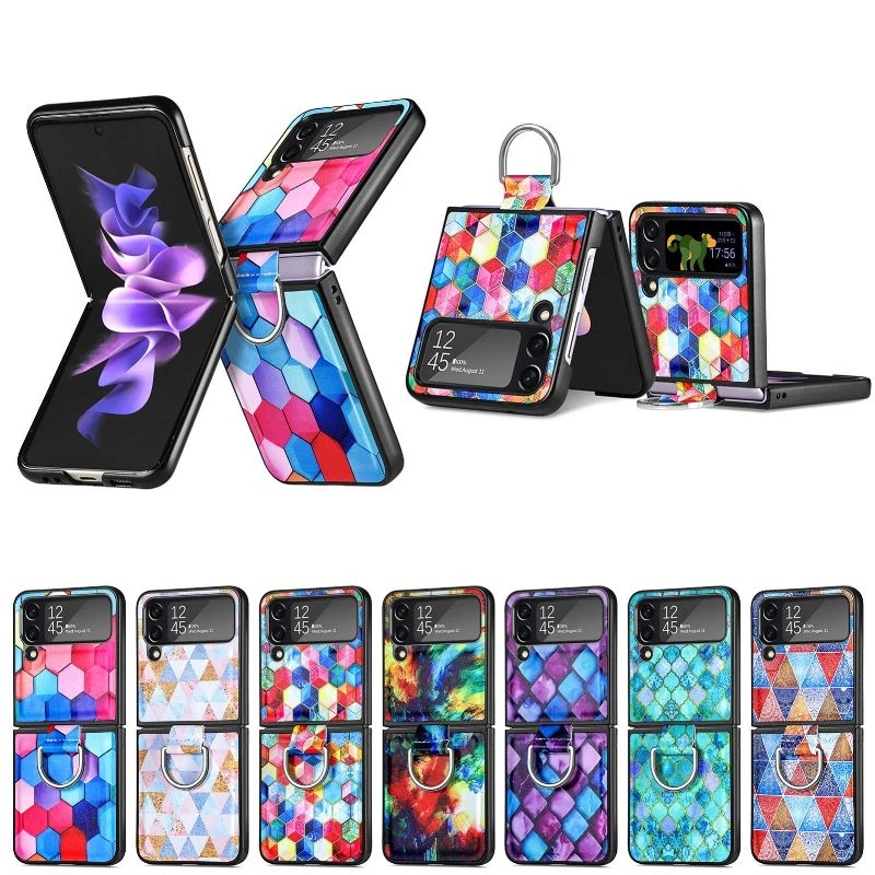 Coque de téléphone design pliable pour Samsung Galaxy Z Flip 4, peinture multicolore, antichoc, anti-chute, rabat en TPU souple, support de bague, coque de protection