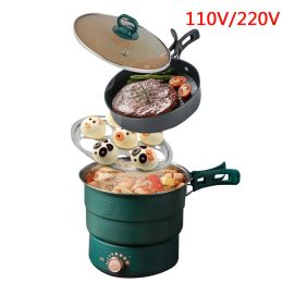Multicookers 110V / 220V électrique Split Cuisinage Pot de cuisson pliable multiproche à friture Pan Hotpot Steambier à riz cuisinier Soupleur à eau Voyage