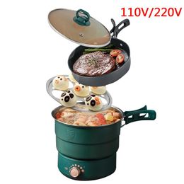 Multicookers 110V/220V elektrische split kookpot opvouwbare multicooker frituurpan hotpot stoomboot rijstkoker soep maker water ketel reizen