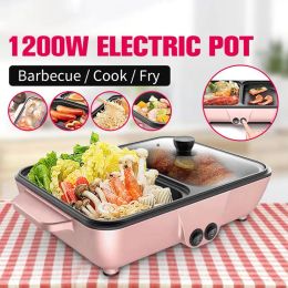 Multicookers Barbecue antiadhésive Hot Pot multifonctionnel 2 en 1 Pots de cuisson électrique machine portable Barbecue Camping Home Cooking Appliance