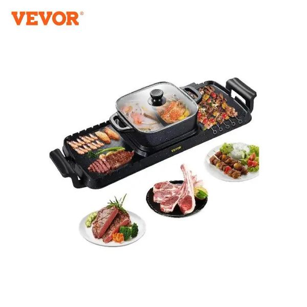 Multicookers Vevor 2in1 BBQ ELECTRIC PAN GRILL HOT POT 2400W Multifonction Home Portable sans fumée sans cadr