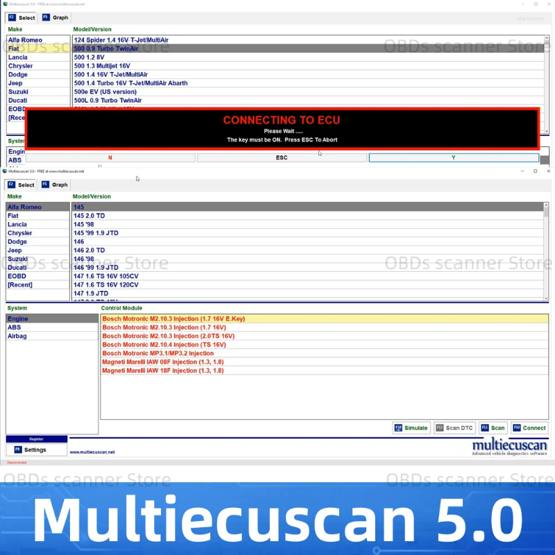 Multiecuscan v5.0 Auto Repair för Fiat Connector Multi-eCu-Scan 4.8 Registrera arbetet med ELM327 Multi Ecuskan OBD2 Diagnostic