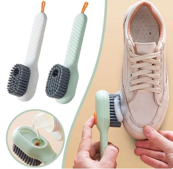 Brosse de nettoyage de chaussures multifonction, brosse à chaussures liquide automatique douce, brosse à vêtements à Long manche, brosse à savon avec crochet, outil de nettoyage