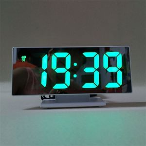 Multifunctionele digitale alarm led display spiegel klok snooze tijd nacht tafel Desktop reloj desertador met USB-kabel 210310