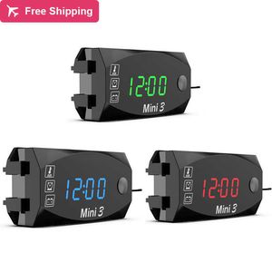 Multifunction Digital Time Clock Thermometer Voltmeter DC 12V 3 In 1 LED Display for Motorcycle Scooter Car Boat IP67 Waterproof