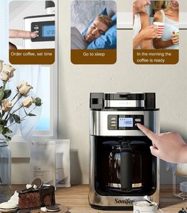 Cafetera De Goteo Multifunción Cafetera Automática Molinillo De Pantalla Digital Recién Molido Estilo Europeo Espresso Té Leche Cafetera para Sala De Oficina