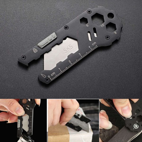 Multifonction EDC Keychain Paper Box Box Cutter Outdoor Tools Camping Randonnée Couteau en acier inoxydable Couteau Hex Wrench