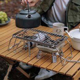 Multifunctionele Opvouwbare Kampvuur Grill Stand Toerisme Draagbare Camping Rooster Outdoor Kookgerei Bbq Rek Hout Gasfornuis Beugel 240306