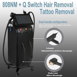 Multifunctioneel haar Verwijder Tattoo Removal Diode 808nm Laser ND YAG Q-SWITCH-sproetjes Verwijder Skin Rejuvenation Machine 2 handgrepen