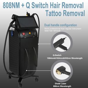 Multifunctioneel haar Verwijder Tattoo Removal Diode 808nm Laser ND YAG Q-SWITCH-sproetjes Verwijder Skin Rejuvenation Machine 2 handgrepen
