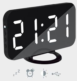 Reloj despertador con efecto espejo y luz LED multifunción reloj Digital posponer y visualización de hora mesa de luz LED nocturna despertador de escritorio 4564207