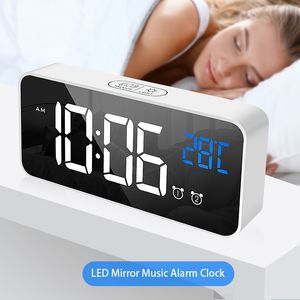 Multifonction musique LED miroir alarme maison chambre salon rechargeable chevet son activé horloge LJ201204