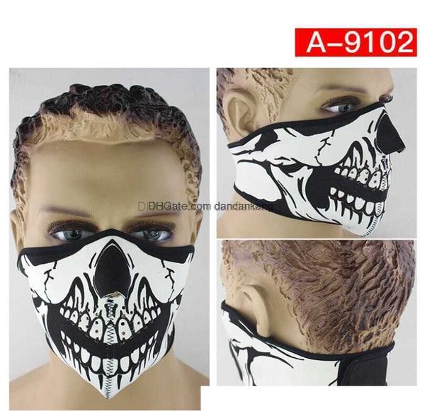 Máscara de media cara de calavera de neopreno multifunción Fiesta de disfraces de Halloween máscaras de cosplay Moto Bicicleta Esquí Snowboard Deportes Pasamontañas Sombrero Bretahable Funny Devil Cap