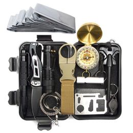 Kit d'outils multifonctions EDC d'extérieur, outil de survie SOS, boîte de rangement d'équipement d'extérieur, Kit avec stylo tactique, lampe de poche, Bracelet