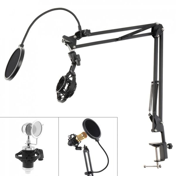 Support multifonction antichoc avec filtre anti-pop pour microphone double couche et clip de table