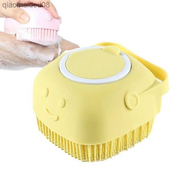 Dispensador de fregador de silicona multifunción Cepillo de baño para el hogar Viaje para bebés Kit de baño para mascotas Cepillo de cuerpo de baño de silicona con gancho L230704