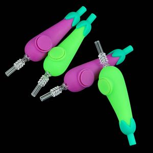 3.9 '' berenjena pipas para fumar cuchara pipa silicona dab rigs bong tabaco bongs doble propósito resistente al calor