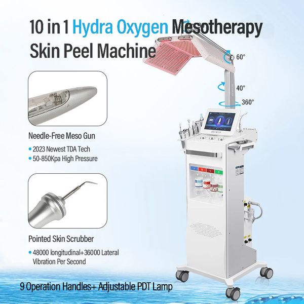 Multifonctionnel 10 en 1 PDT + Hydradermabrasion Peeling de la peau Nettoyage en profondeur Contrôle de l'huile Aqua Oxygen Jet Hydratant Photodynamique 4 LED Machine d'élimination des taches d'acné