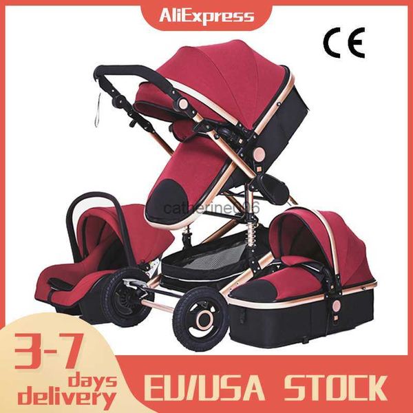 Multifonctionnel 3 en 1 Bébé Poussette de luxe Portable Haute Paysage 4 Roues Poussette Pliante Chariot Or Bébé Nouveau-Né Poussette L230625